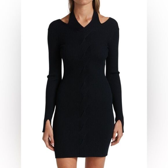 NWT Simkhai Alejandra Knit Mini Black Sweater Dress Twisted Cable Fitted Size XS - Picture 3 of 14